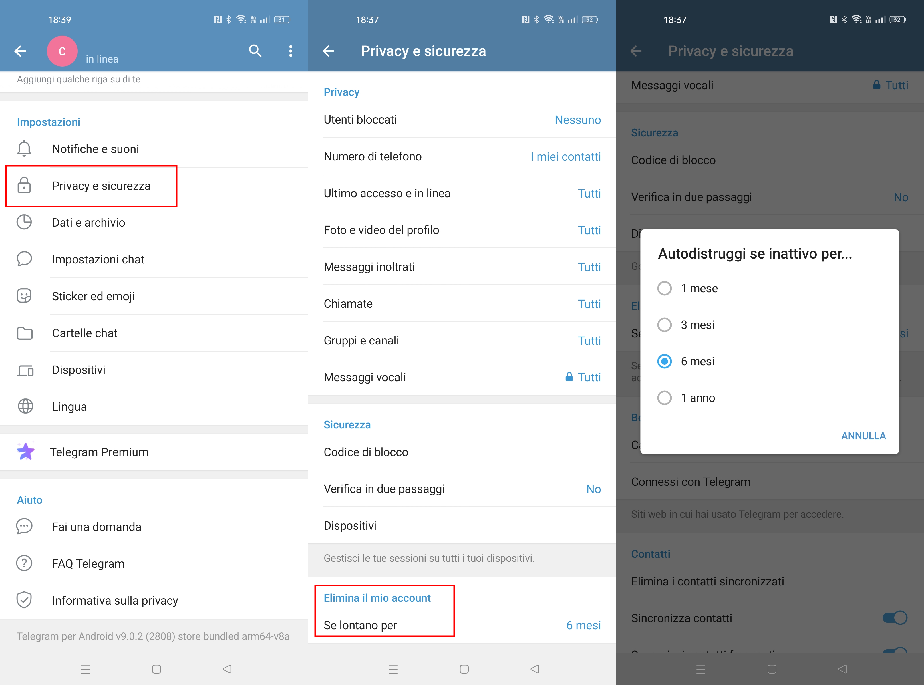 Eliminazione automatica account Telegram
