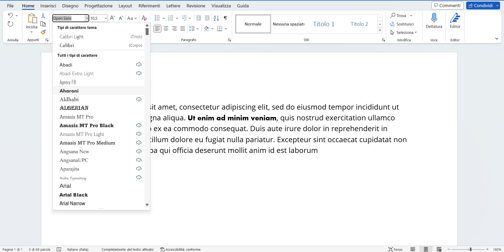 Formattazione testo Word i caratteri
