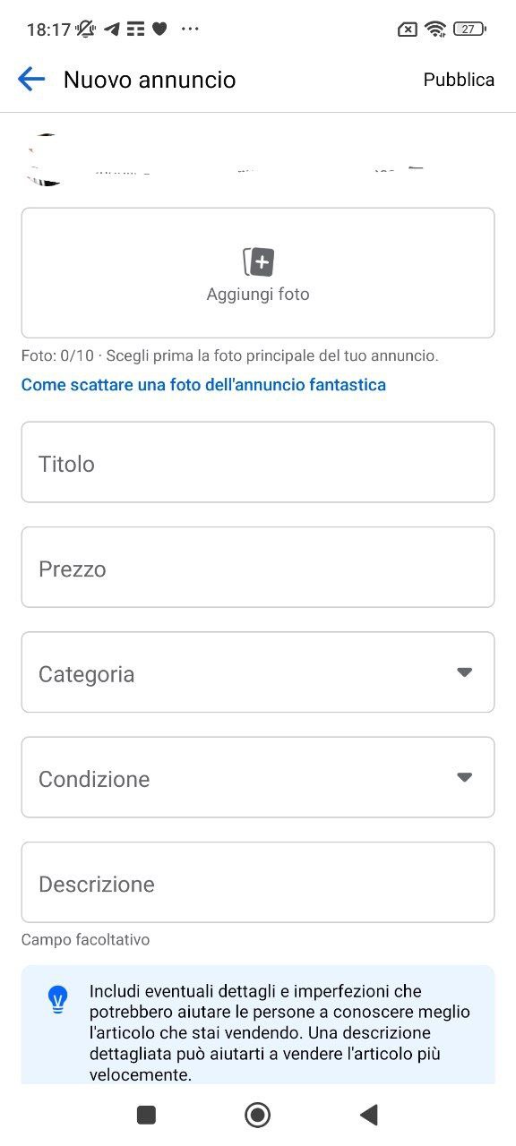 Descrivere oggetti in vendita