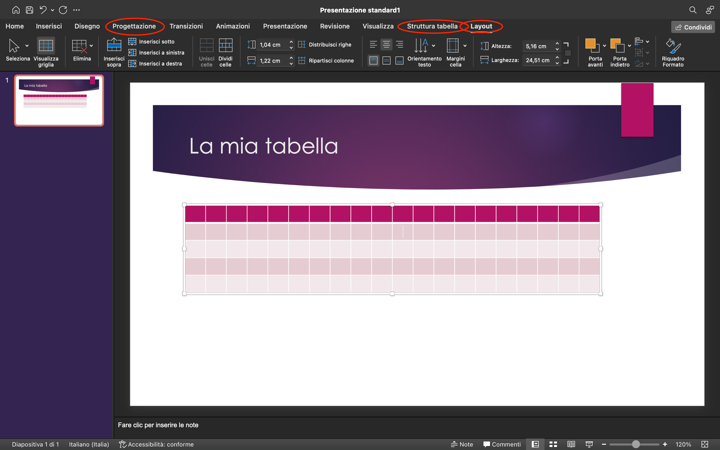 Creazione tabella in PowerPoint Creazione tabella in PowerPoint