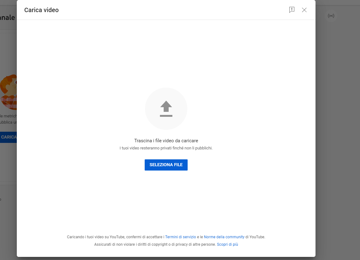 Short Youtube, caricamento da PC