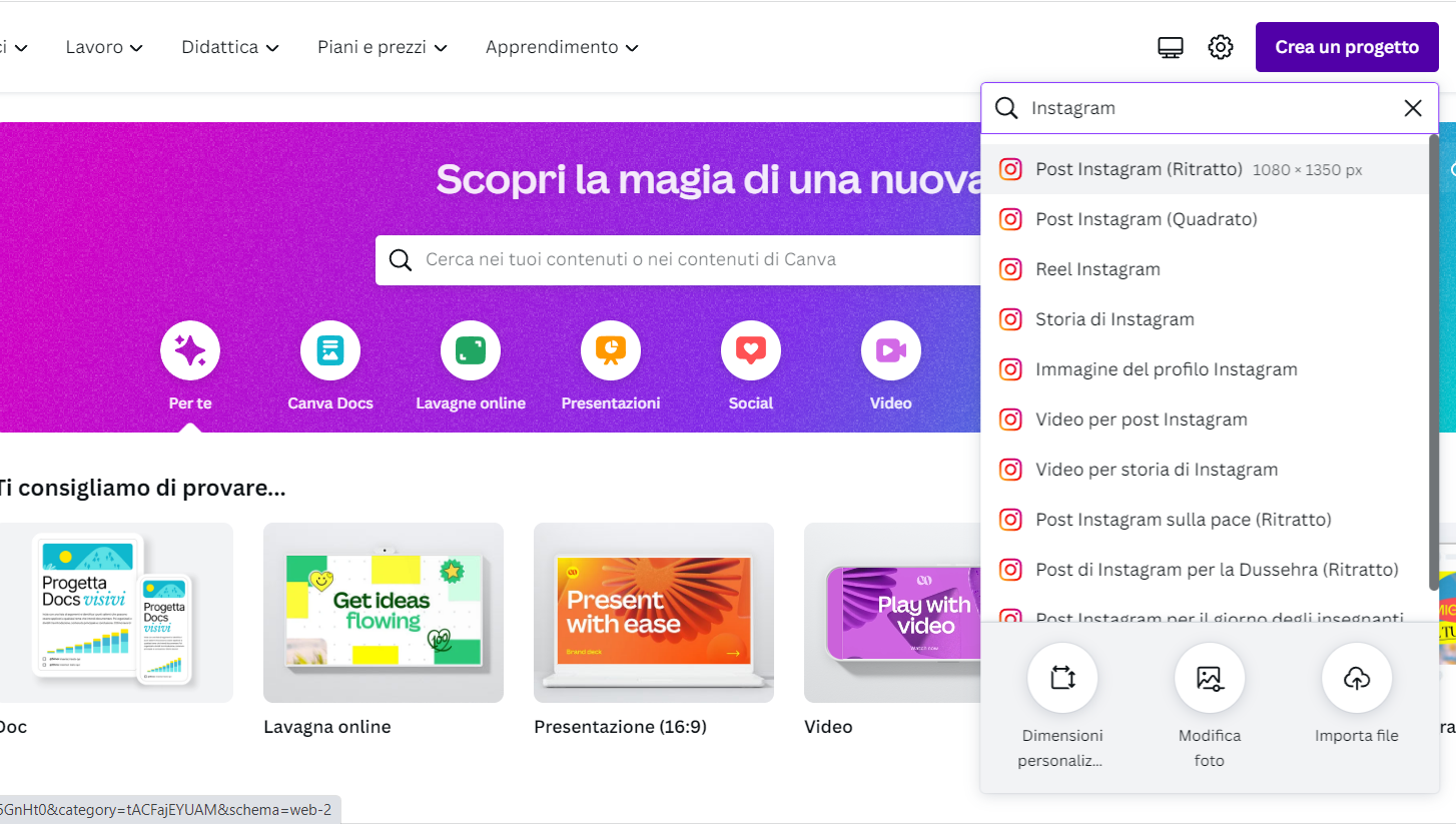 Canva per Instagram quali contenuti