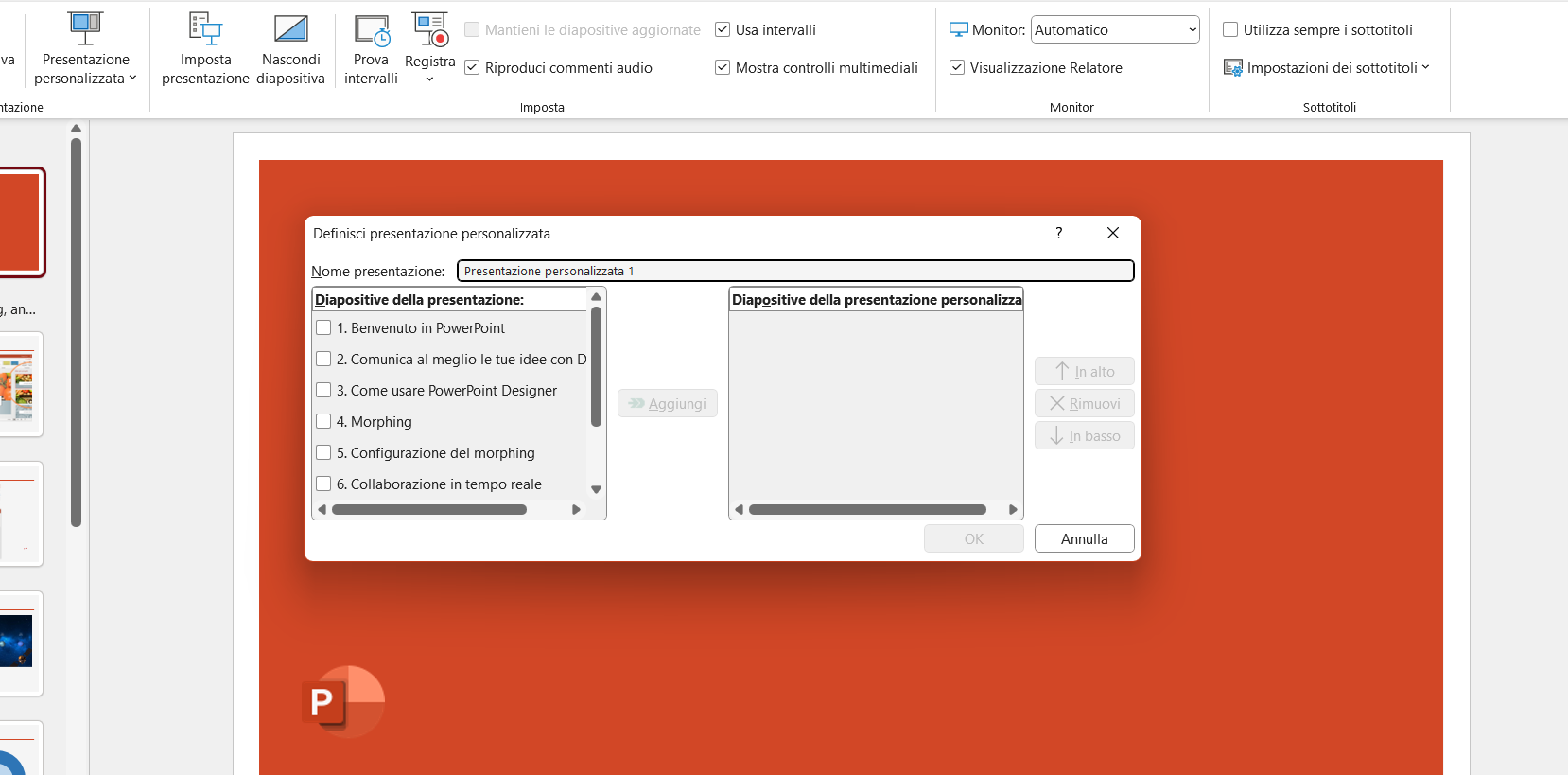 Come avviare la presentazione in automatico e come registrare la