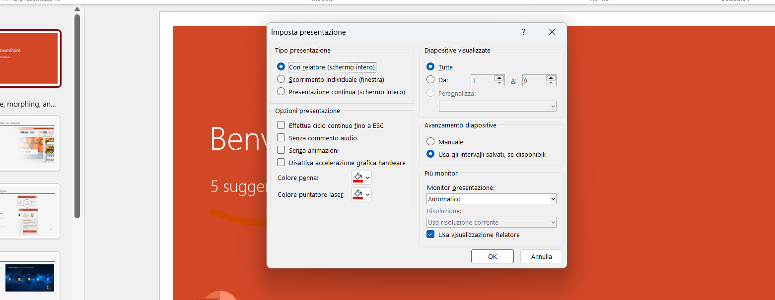 Impostare presentazione PowerPoint Impostare presentazione PowerPoint