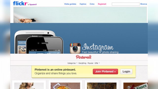 Le homepage di Pinterest, Flickr e Instagram