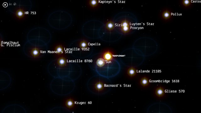 Uno screen di 100.000 Stars con al centro il Sole