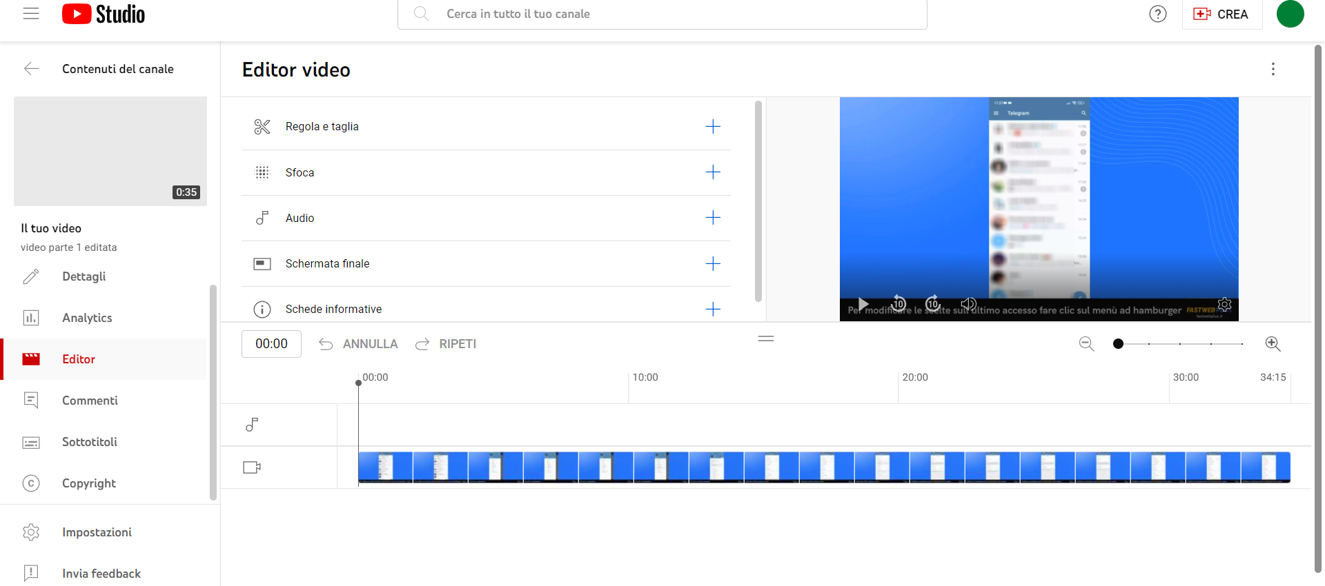 Tagliare video YouTube Studio Tagliare video YouTube Studio