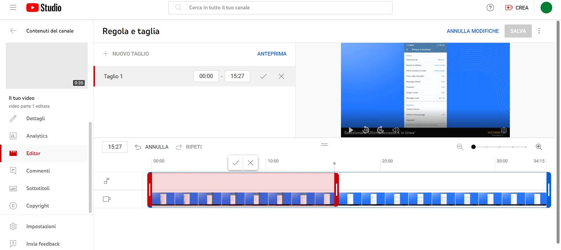 Eliminare parte di video YouTube