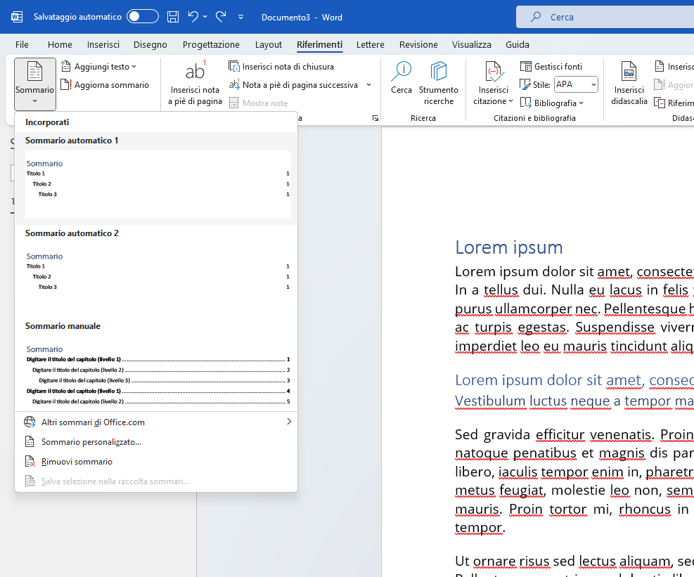 Sommario word Sommario word