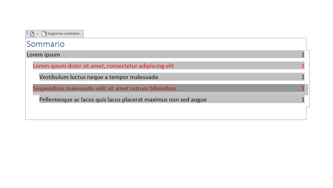 Formattazione sommario word Formattazione sommario word