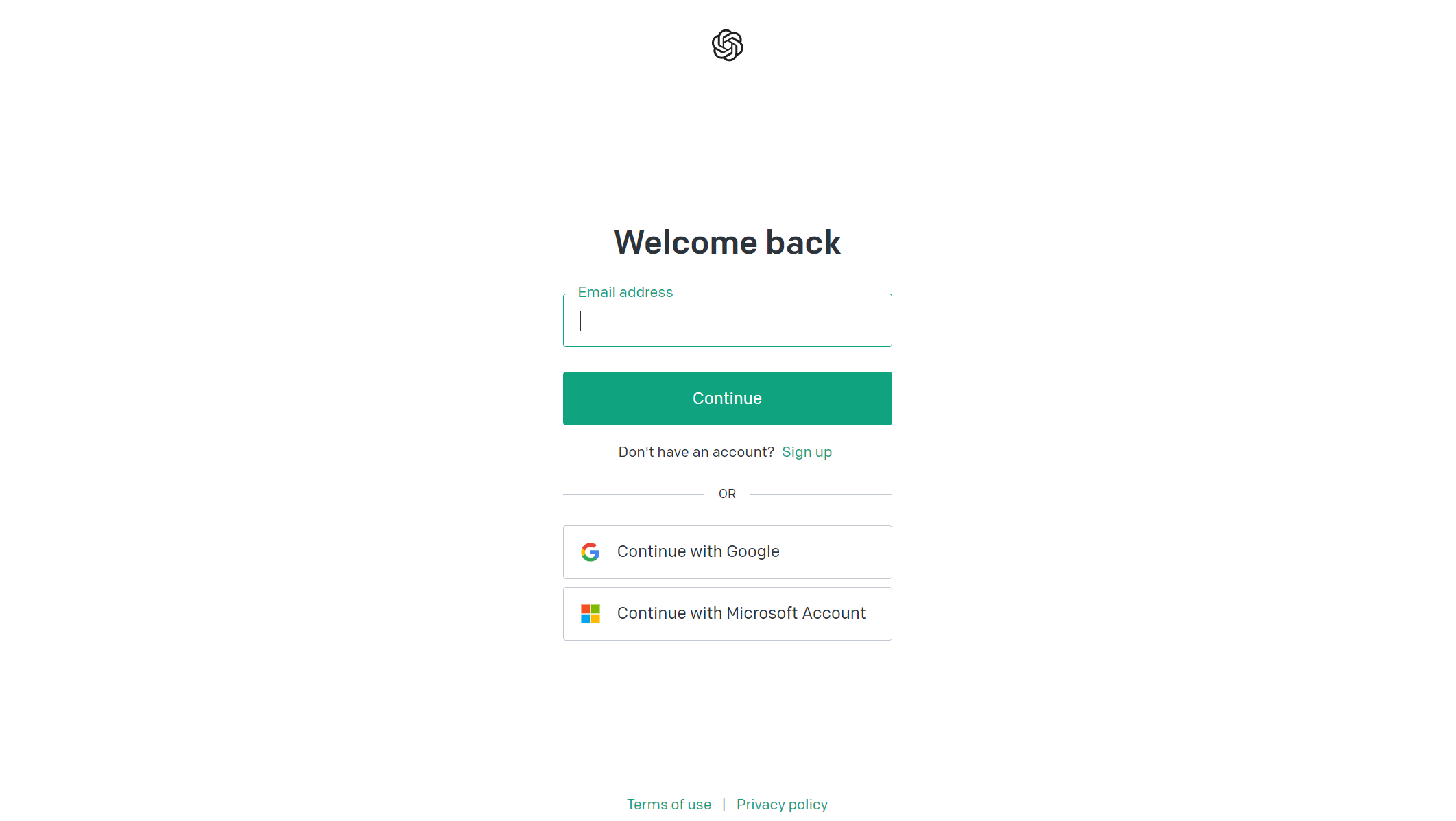Schermata di accesso sito OpenAI