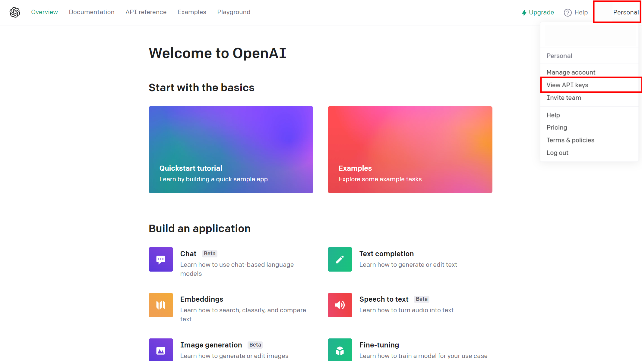Schermata di benvenuto sito OpenAI