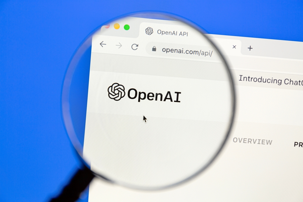 Dettaglio sito web OpenAI con ingrandimento sul logo Dettaglio sito web OpenAI con ingrandimento sul logo