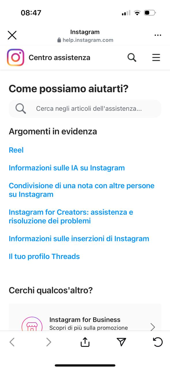 Centro assistenza di Instagram