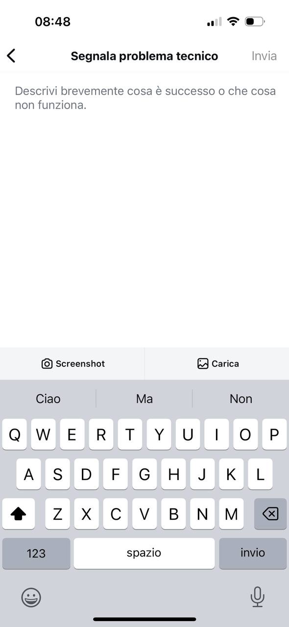 Segnalazione tecnica su Instagram