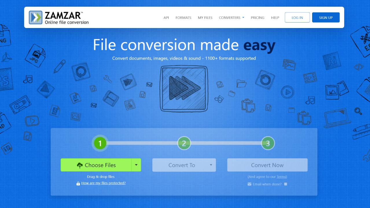 Home page sito Zamzar Home page sito Zamzar