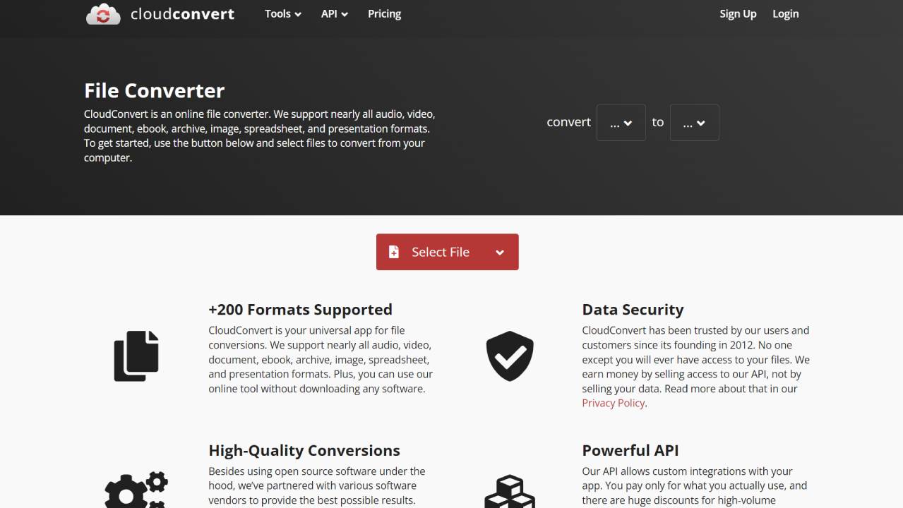 Home page sito Cloud Convert