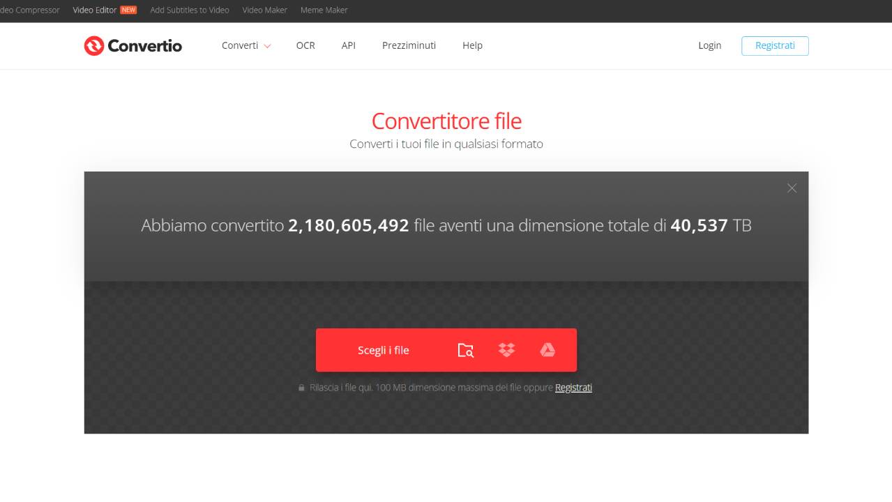 Home page sito Convertio