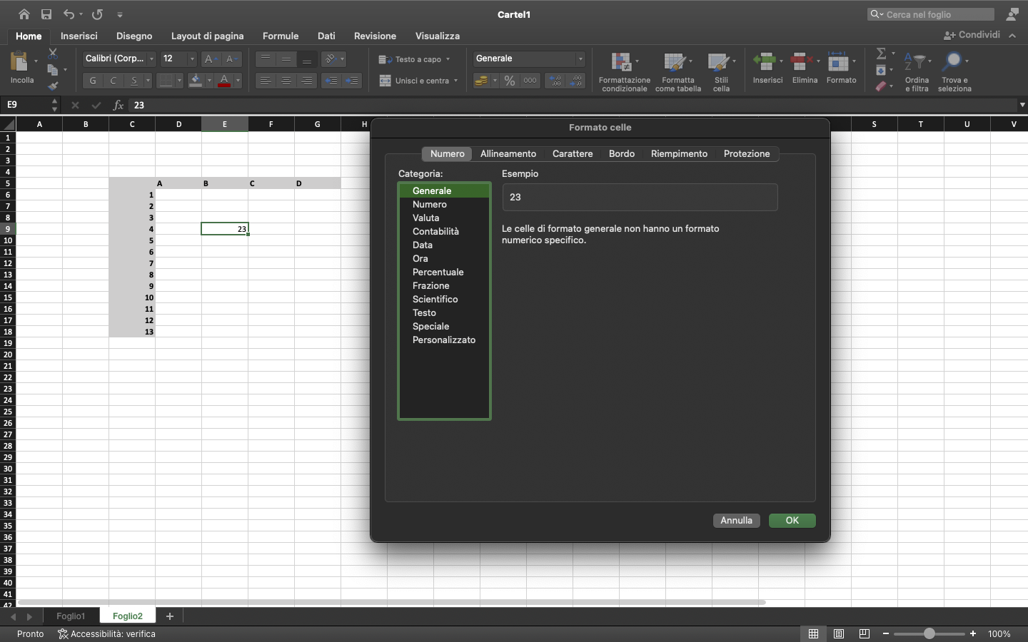 Formattazione delle celle Formattazione delle celle