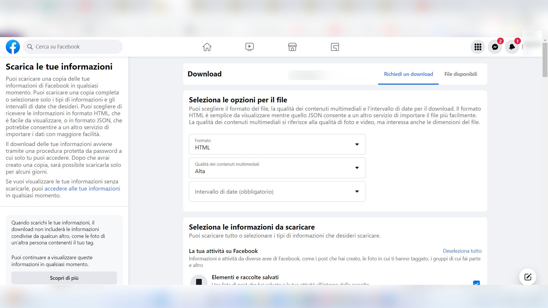 Salvare le informazioni su Facebook Salvare le informazioni su Facebook