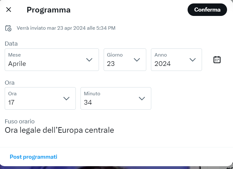 Programmare post su X twitter