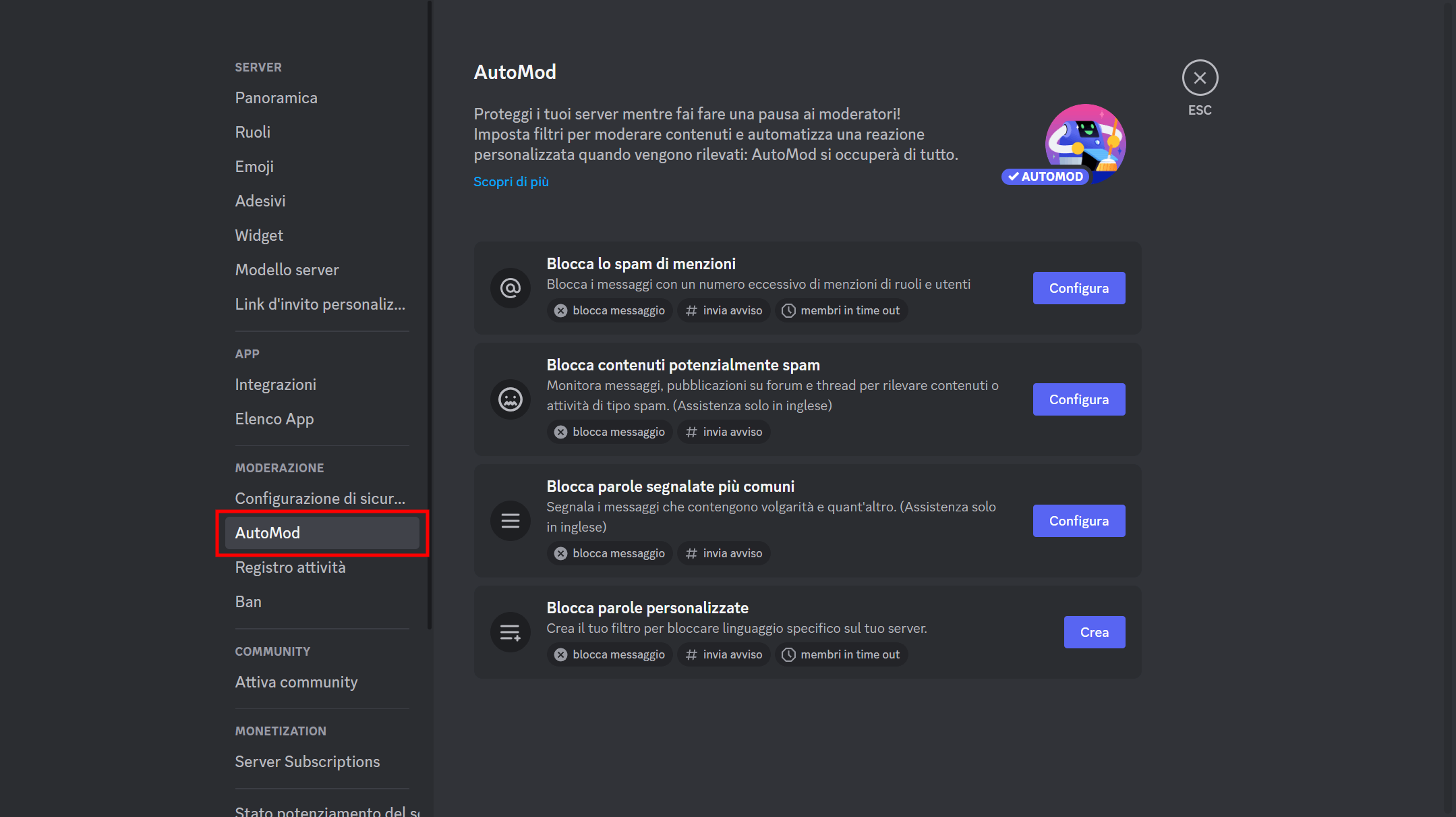  impostare i filtri per moderare i contenuti