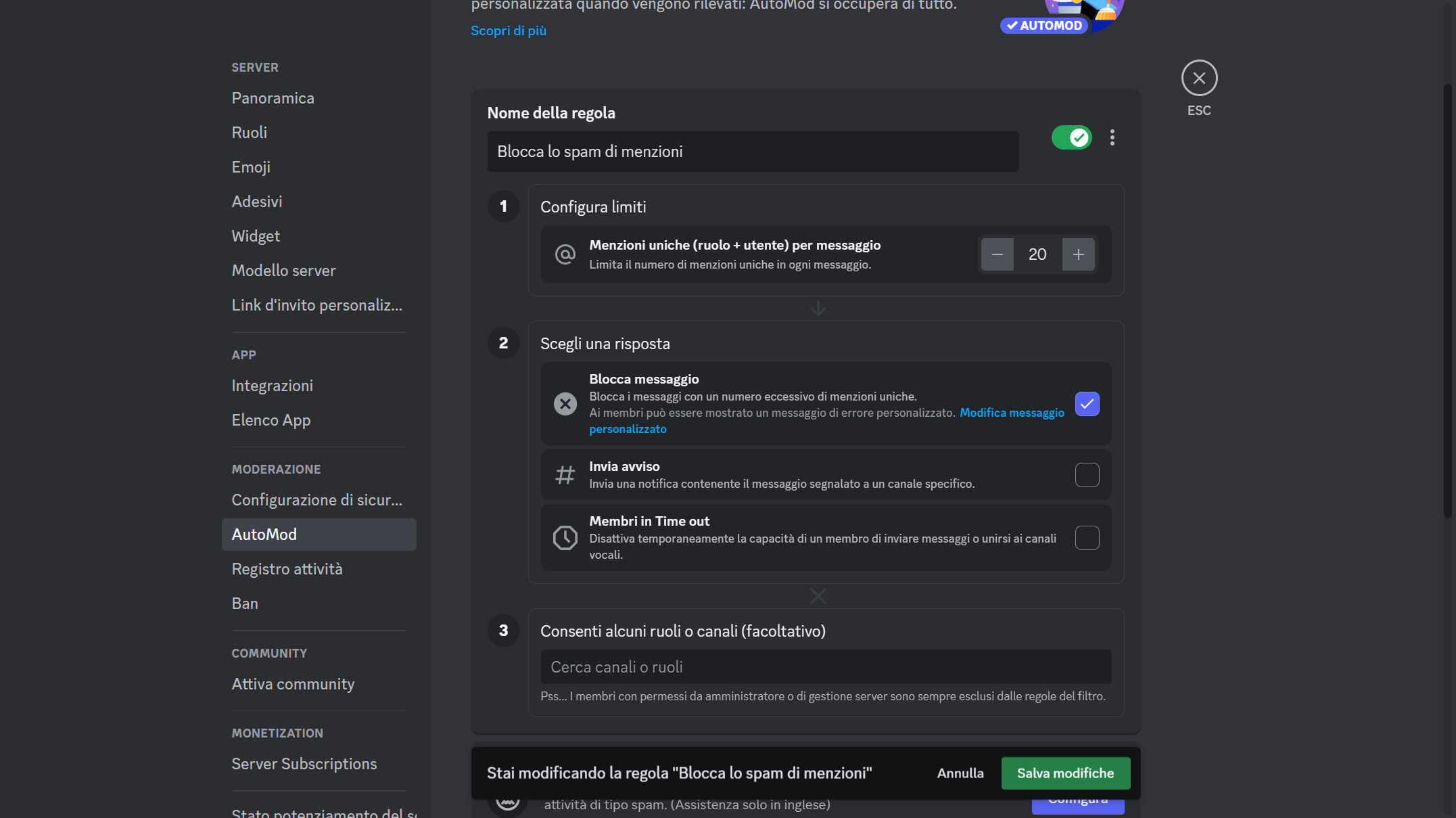 Bloccare lo spam di menzioni