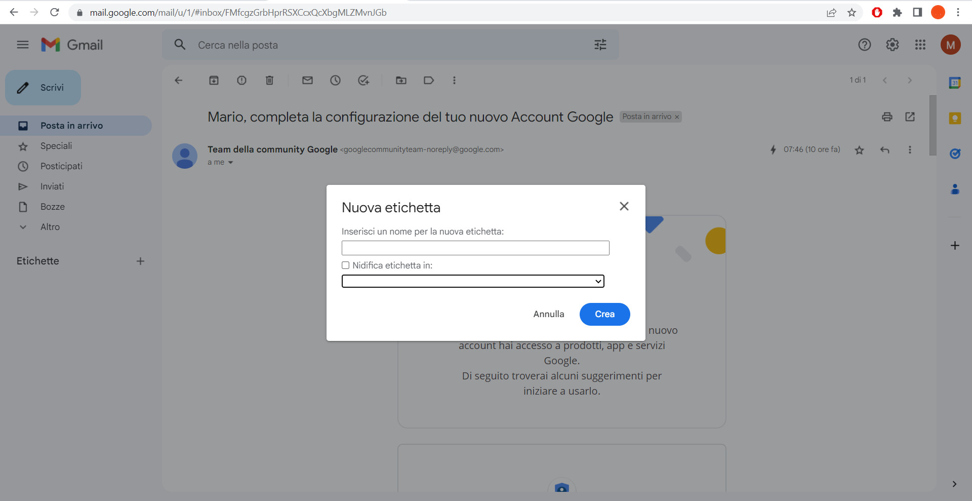 Nidificare etichetta Gmail