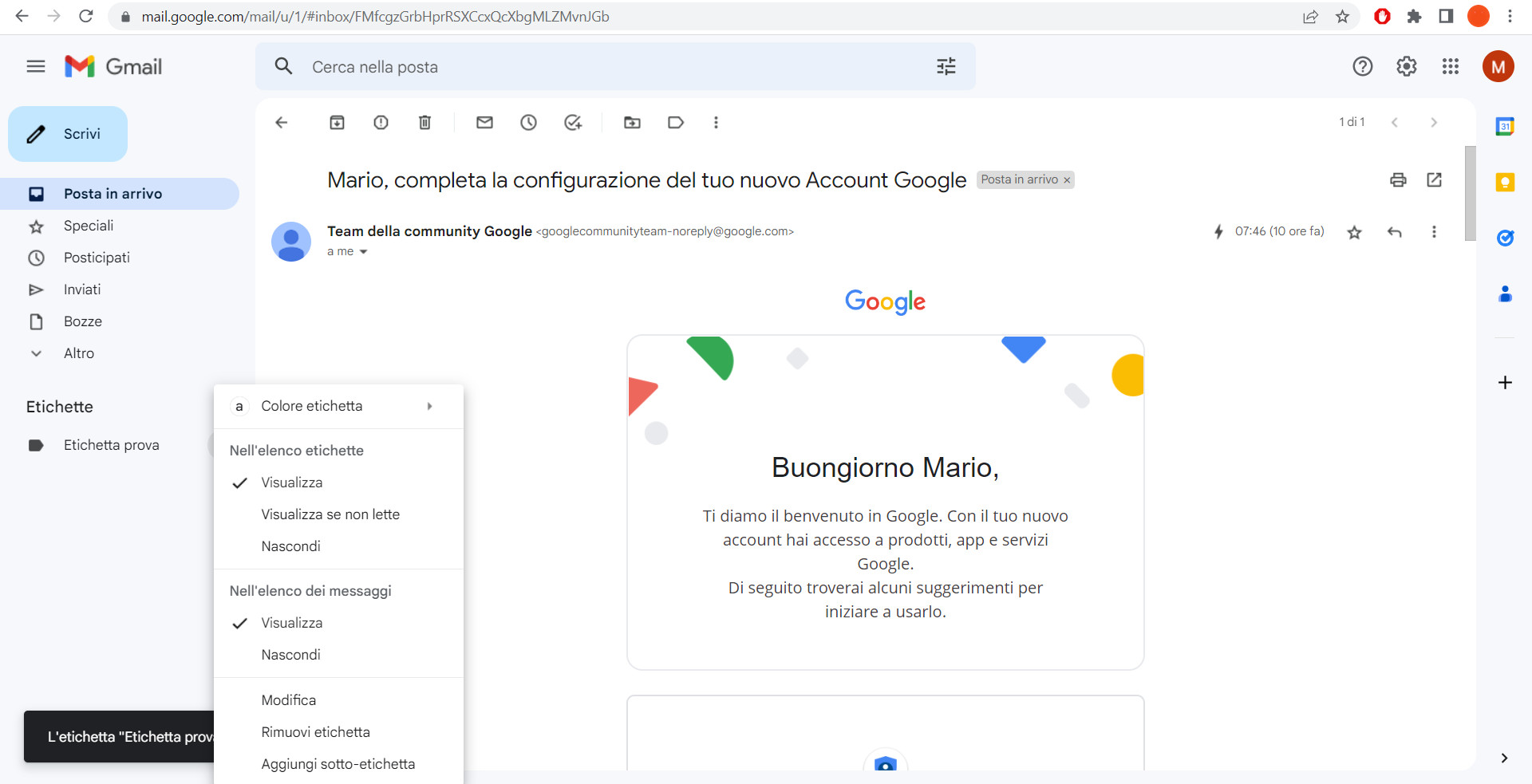 Gestire etichette su Gmail