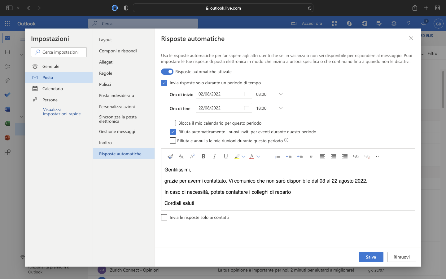 Come compilare la risposta automatica Come compilare la risposta automatica