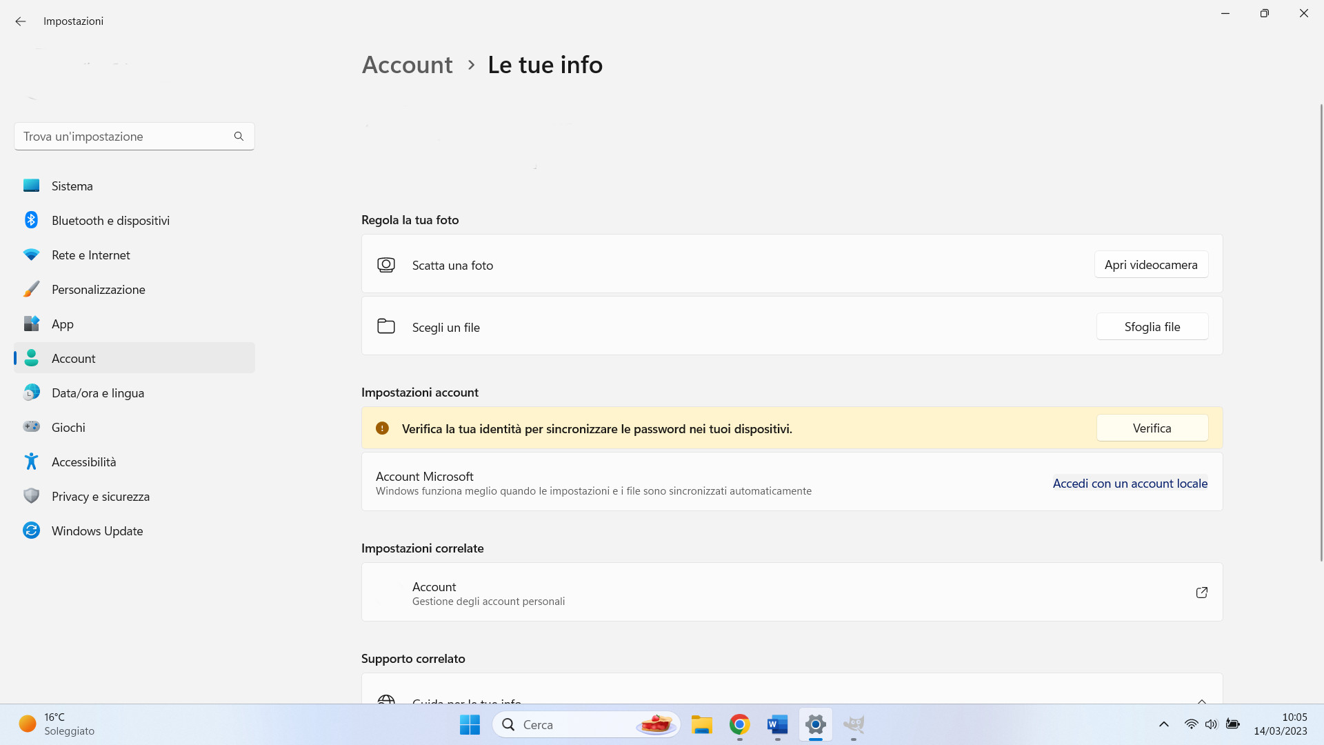 Trasformare un account Microsoft in uno locale Trasformare un account Microsoft in uno locale