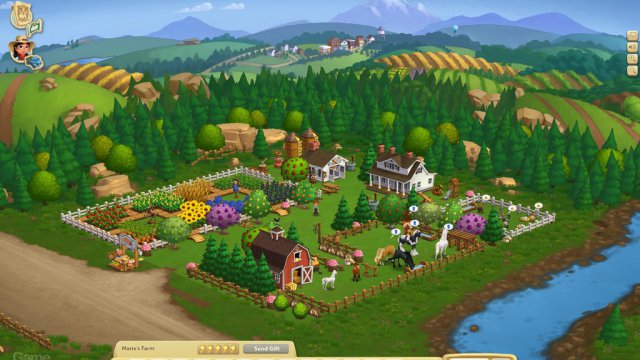 Vista dall'alto di una fattoria in Farmville 2