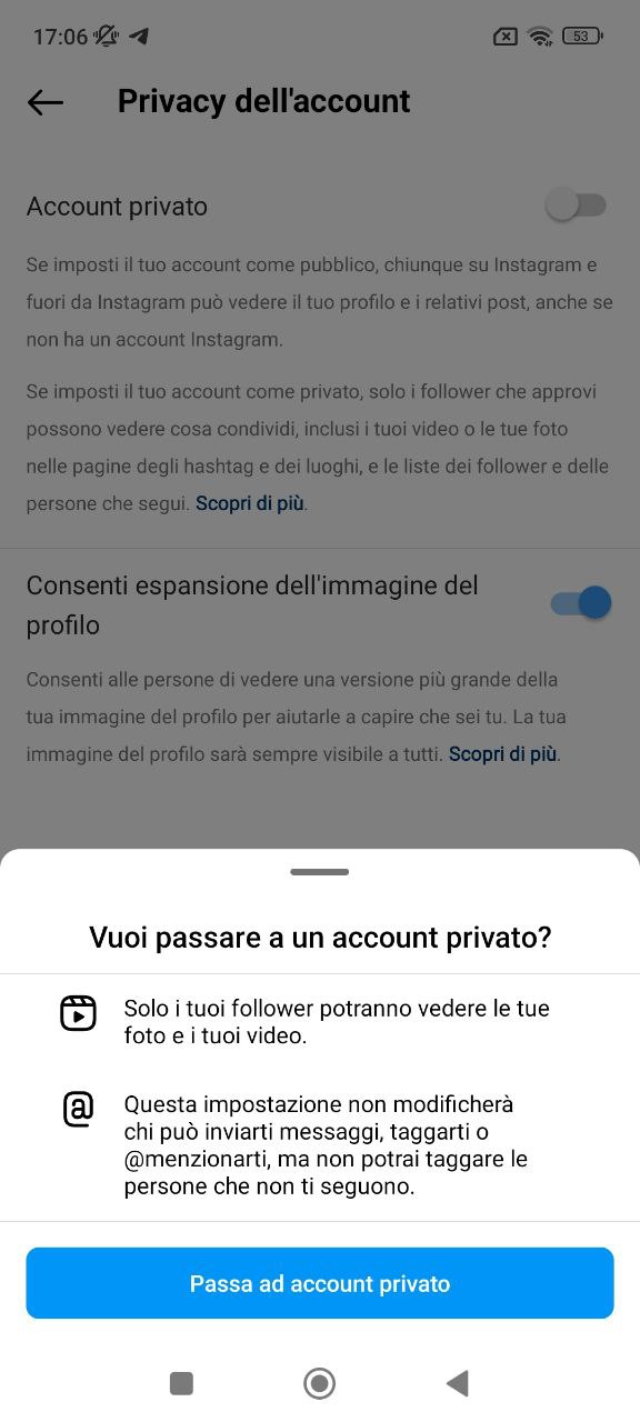 Come passare ad un account privato su Instagram