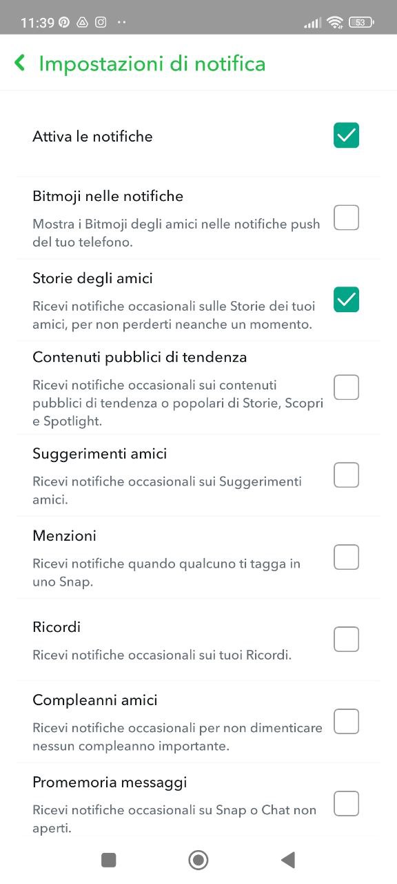 Notifiche su Snapchat