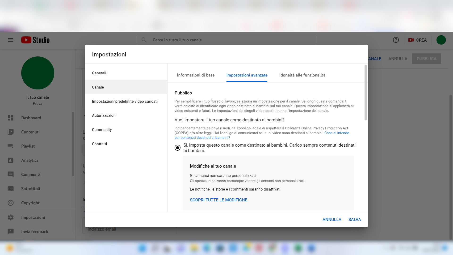 Canale YouTube per bambini