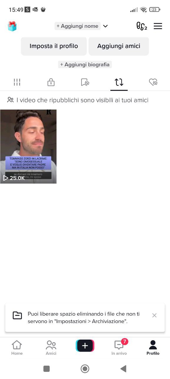Repost su TikTok dal profilo