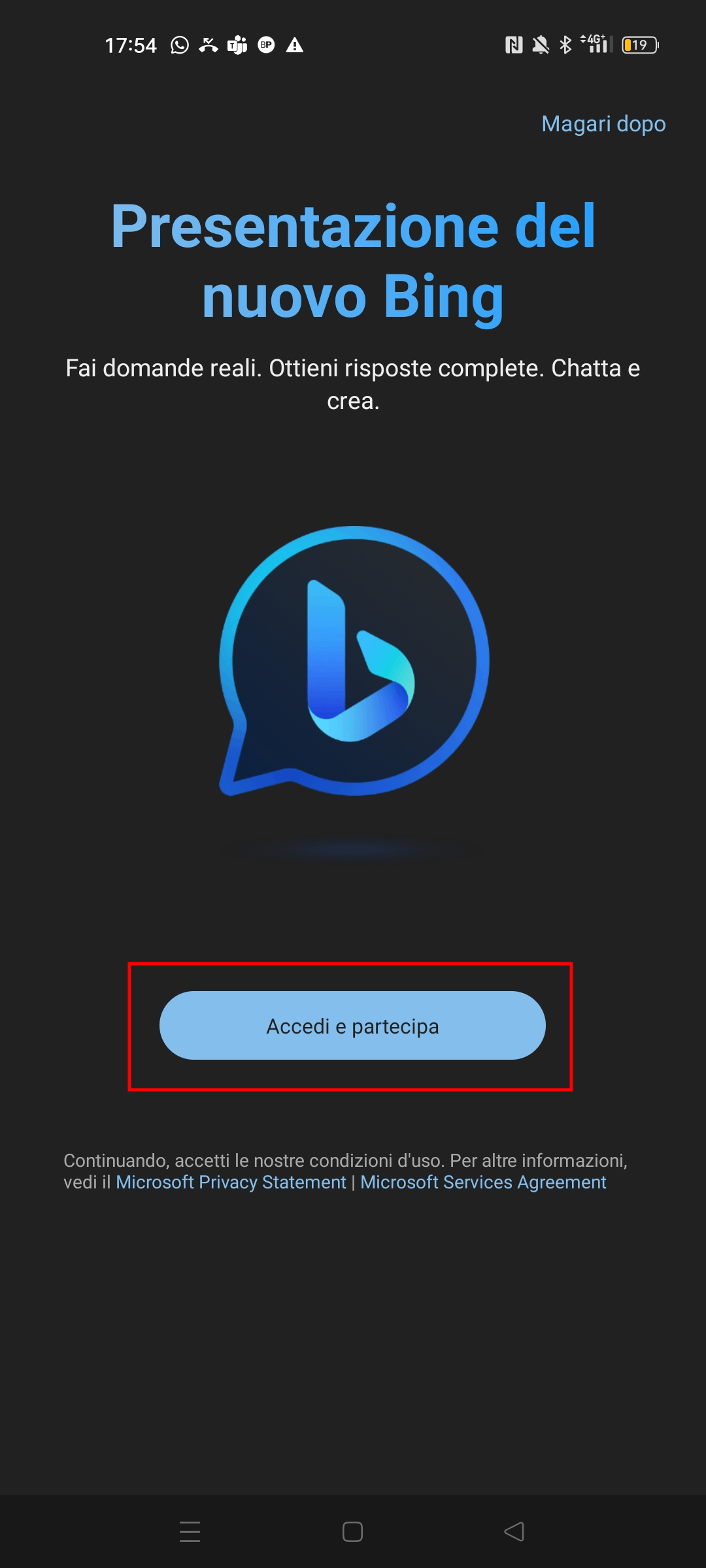 Parlare con Bing AI su iPhone e Android Parlare con Bing AI su iPhone e Android