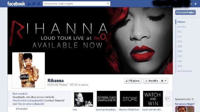 la fanpage di Rihanna, star più seguita su Facebook