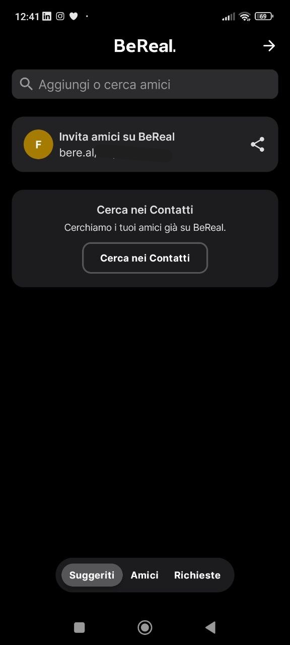 Bereal aggiungi contatti