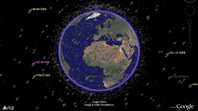 Immagine d'insieme della Terra e di tutti i satelliti che la circondano
