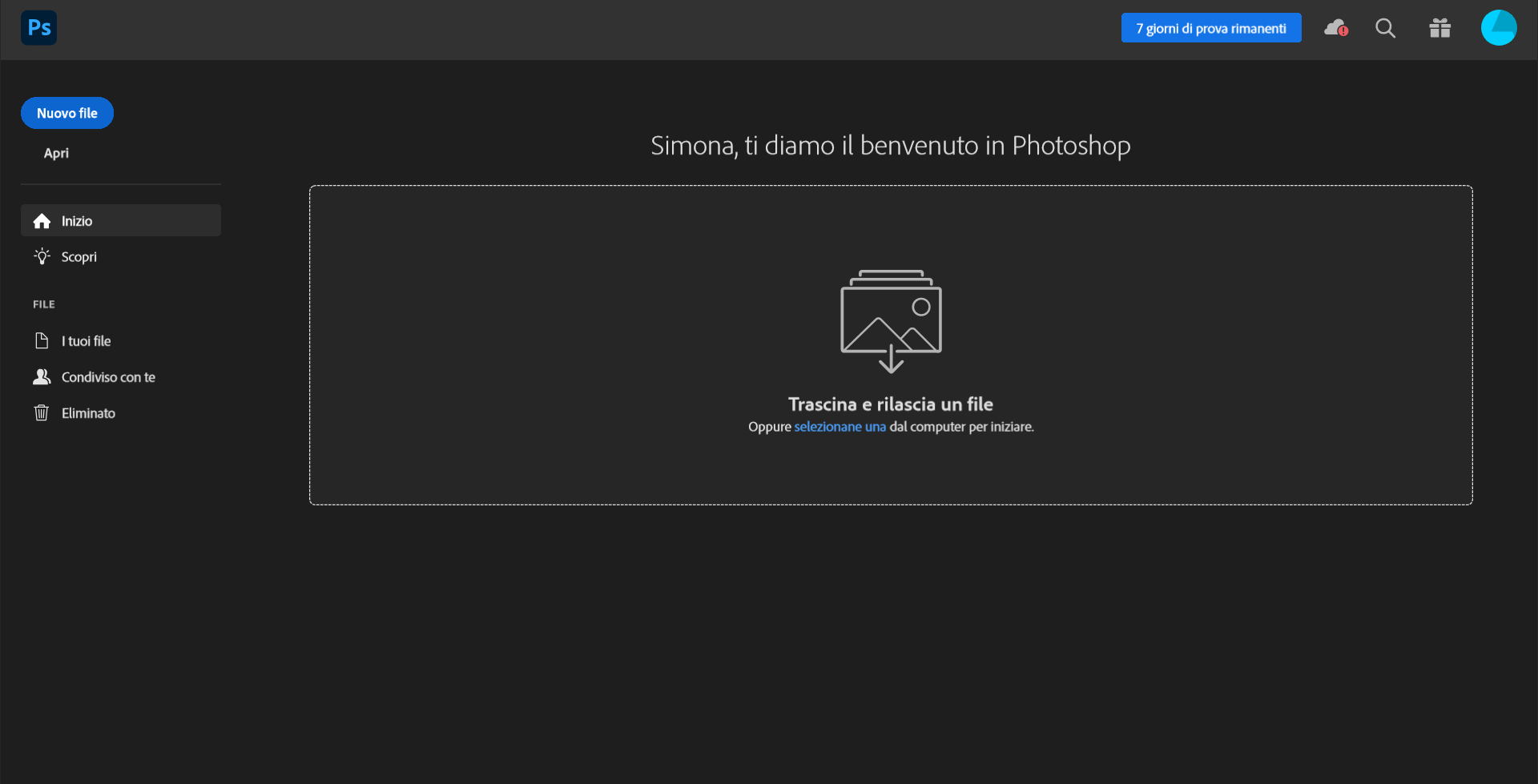 Home page di Photoshop