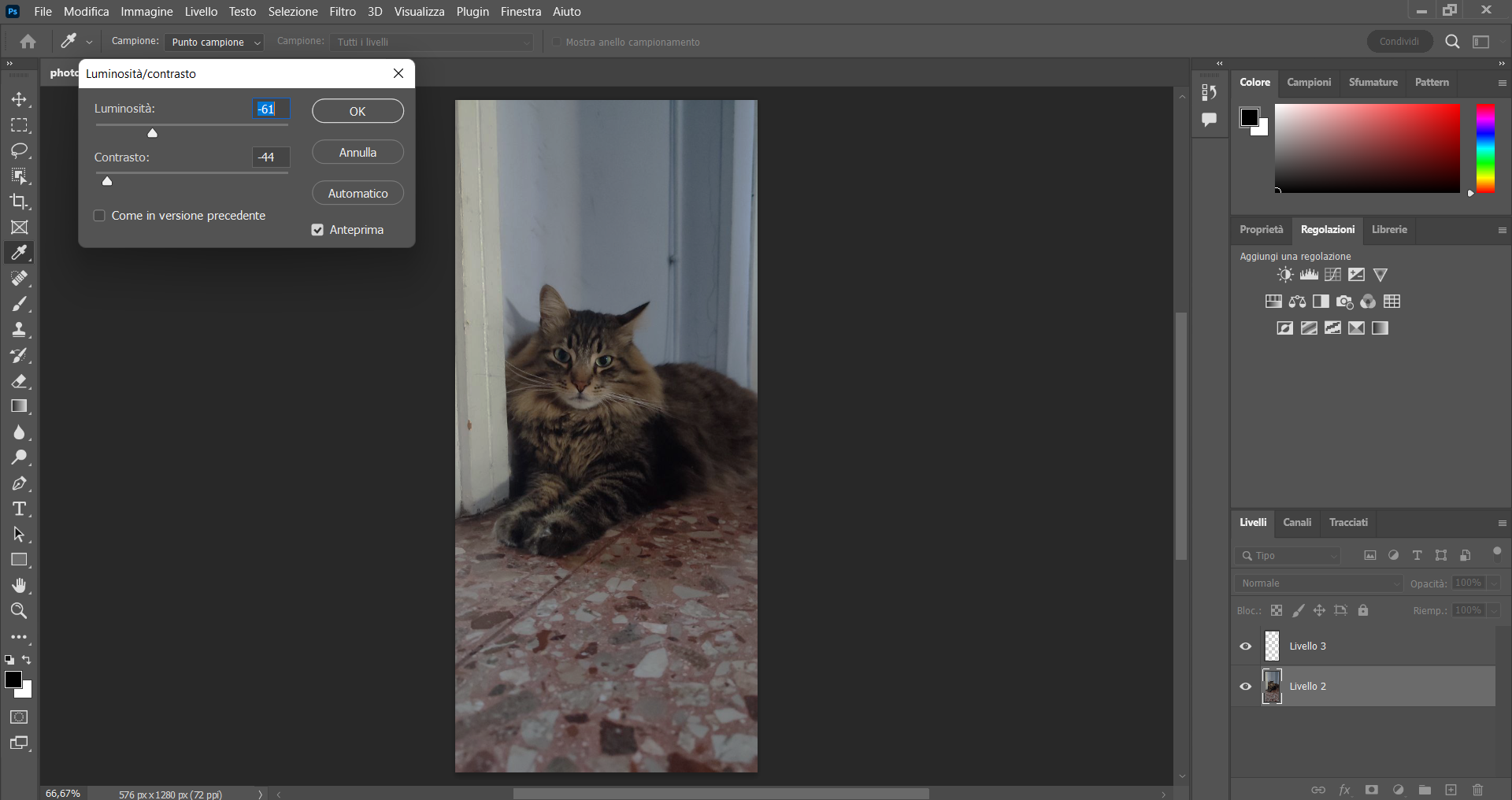 Photoshop modificare illuminazione