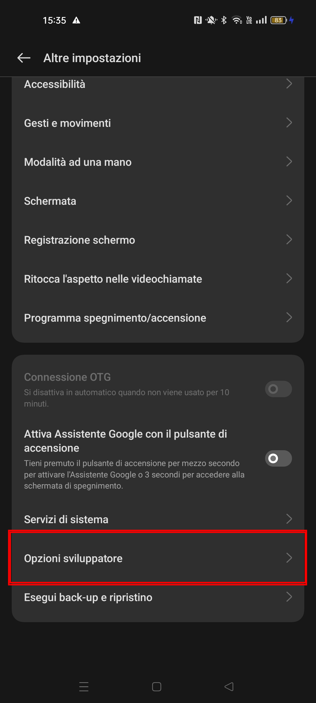 Opzioni sviluppatore Android Opzioni sviluppatore Android