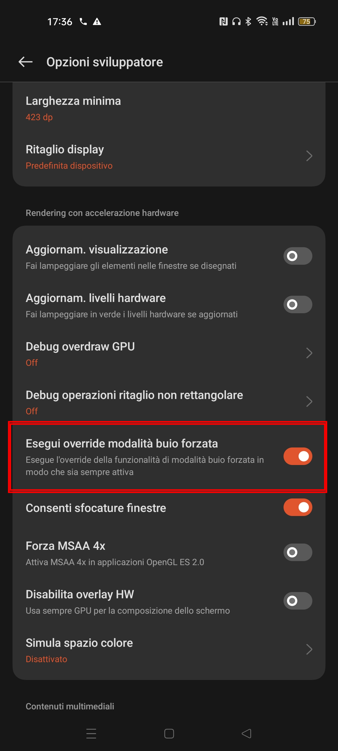 Forzare tutte le app alla modalità scura