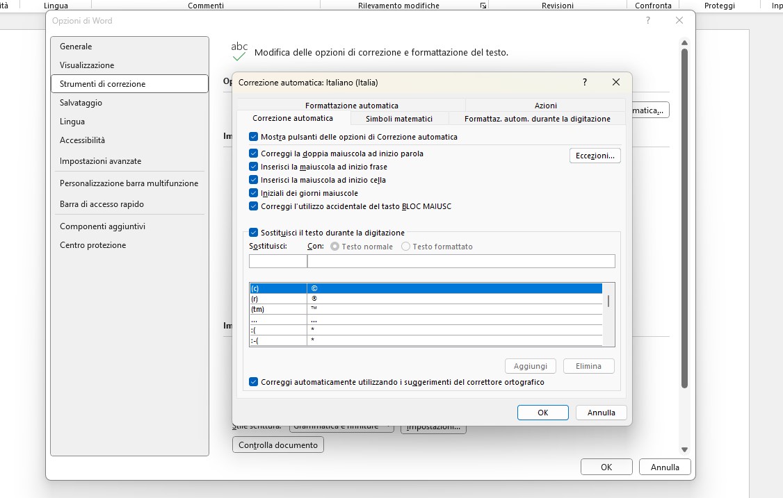 Word correzione automatica