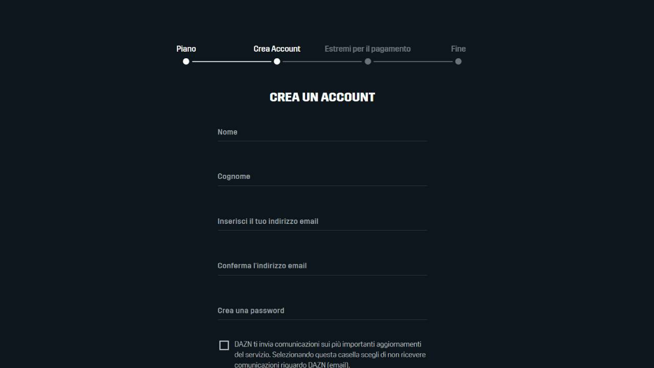 Dazn, abbonamento da desktop
