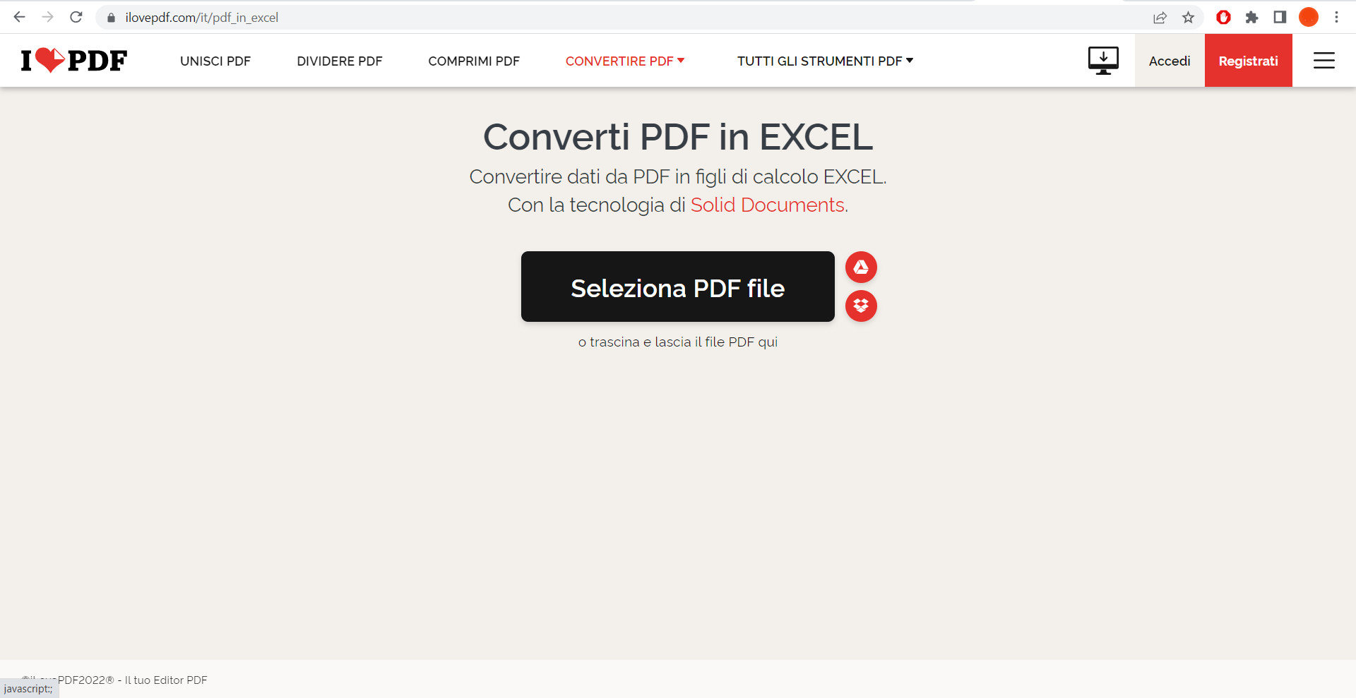 PDF in Excel da ILovePDF