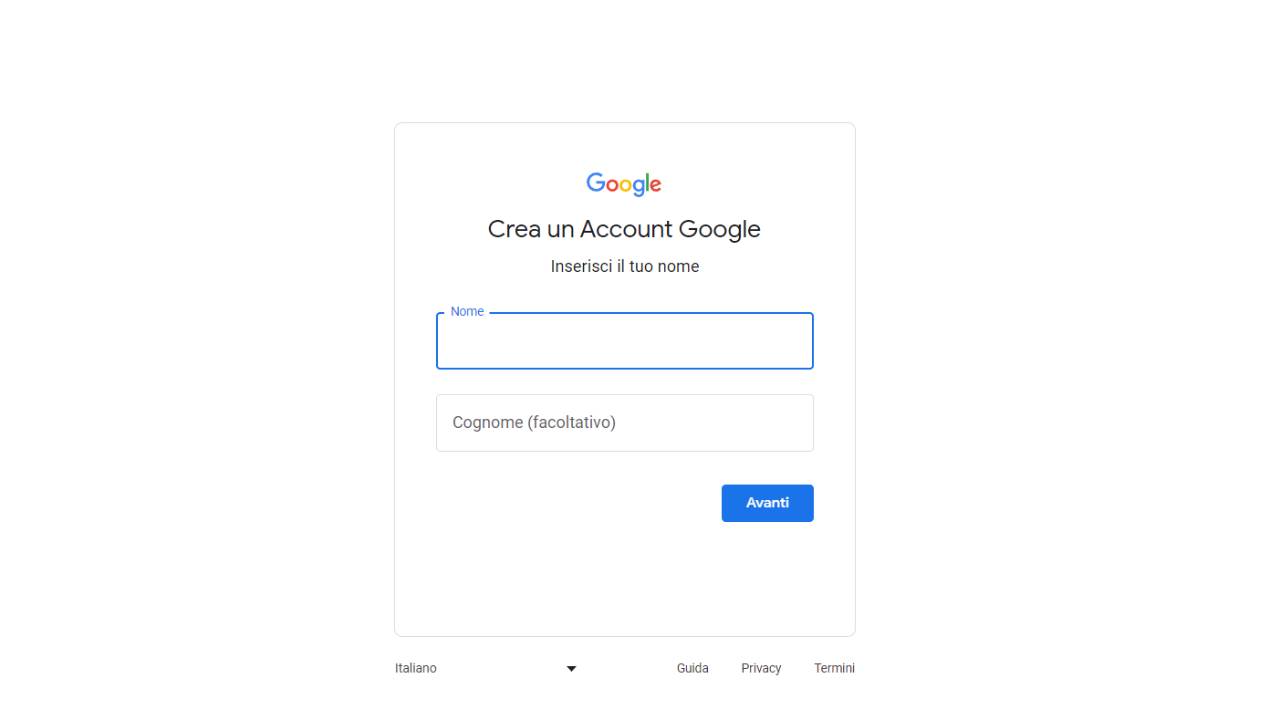 Creare account Gmail