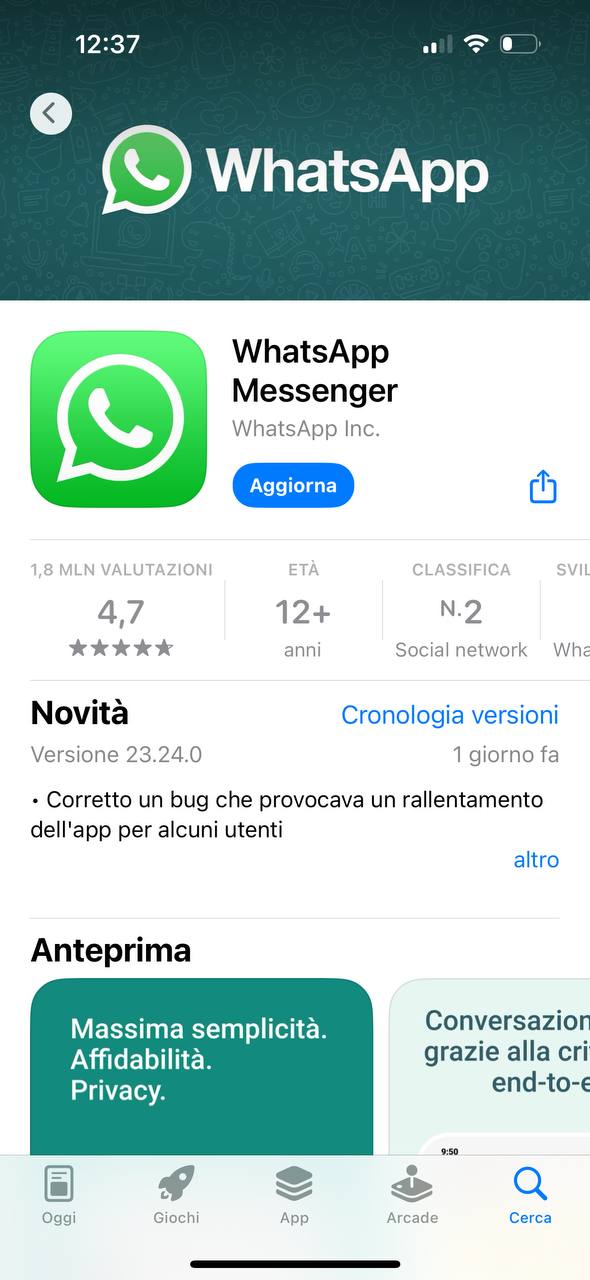 Aggiornamento whatsapp da ios