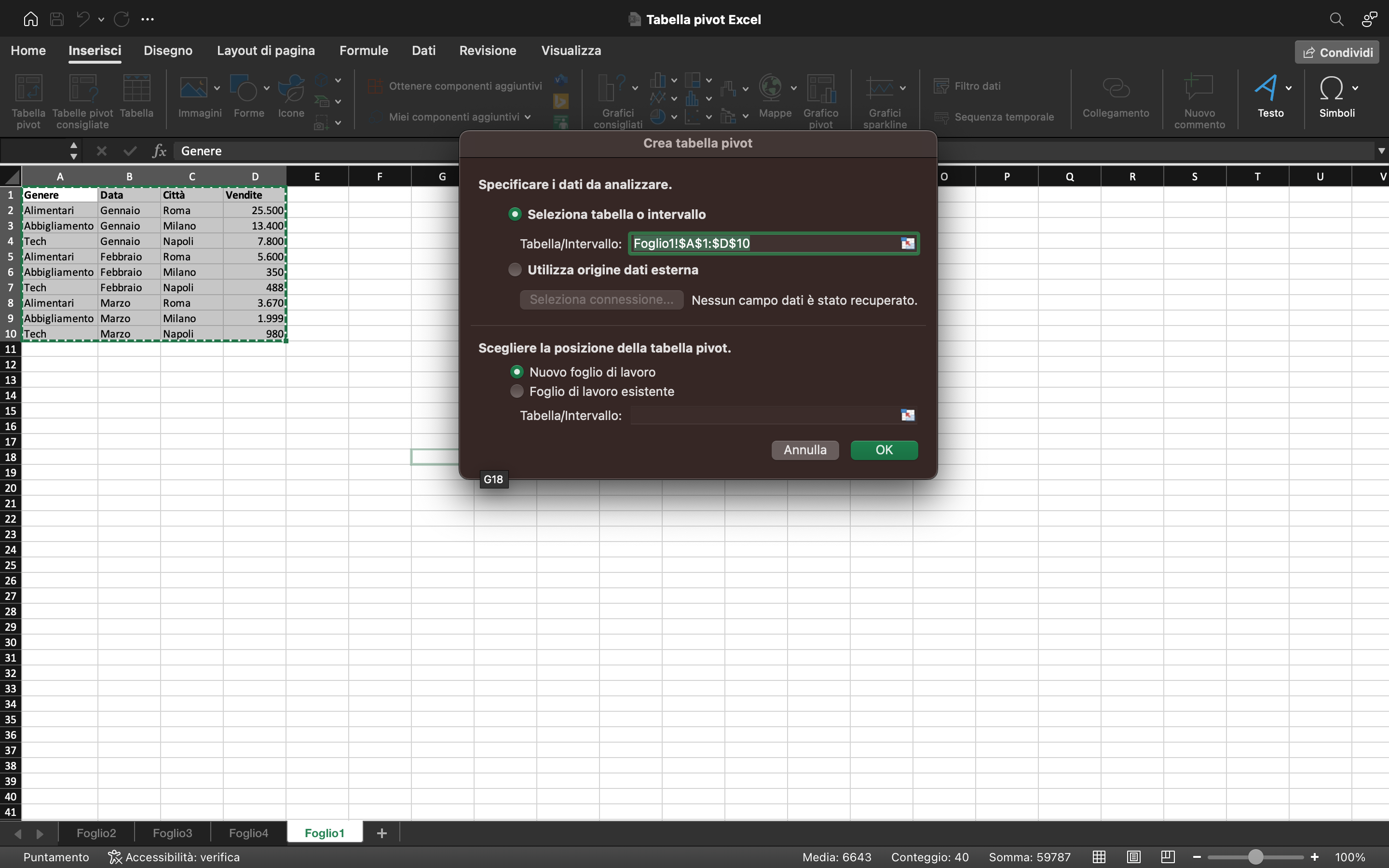 Creare una tabella pivot Excel Creare una tabella pivot Excel